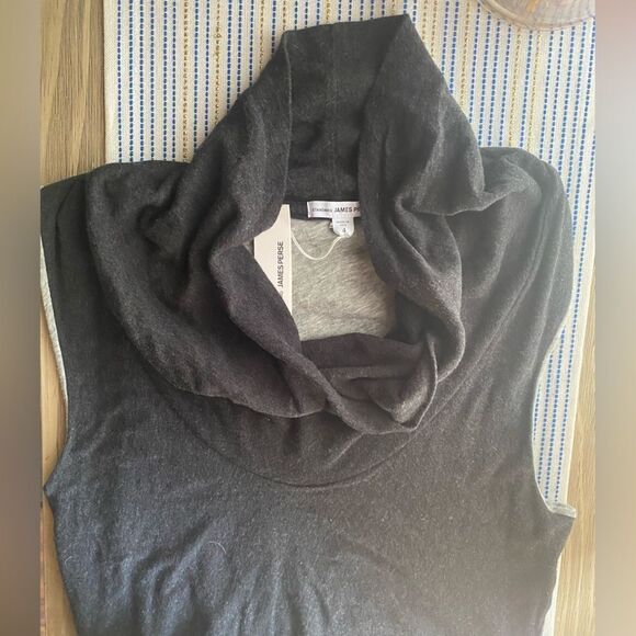 STANDARD JAMES PERSE Midi Dress Sz 4 L Dark Gray Cowl Neck Ruched Lined NEW - Picture 9 of 16